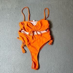 Swimwear Womens M Orange Cut‎ Out Spaghetti Strap One Piece Swimsuit NEW
